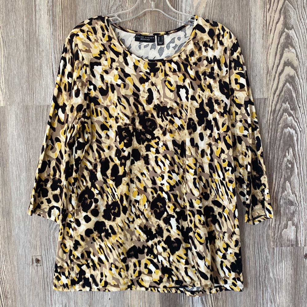 Susan Graver weekend Black and yellow print top, M
